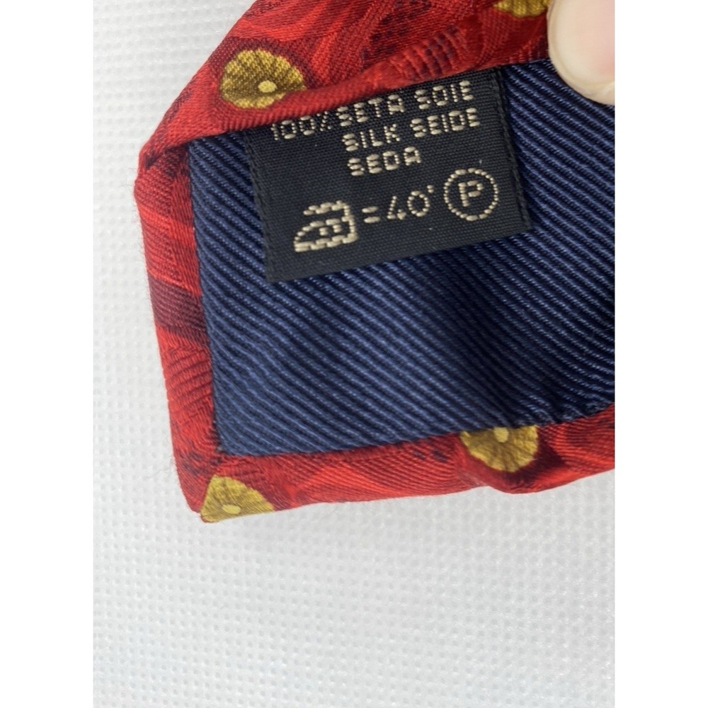 Ermenegildo Zegna Men's 100% Silk Neck Tie Red Gold Flower Medallion Dot Office - Picture 4 of 5